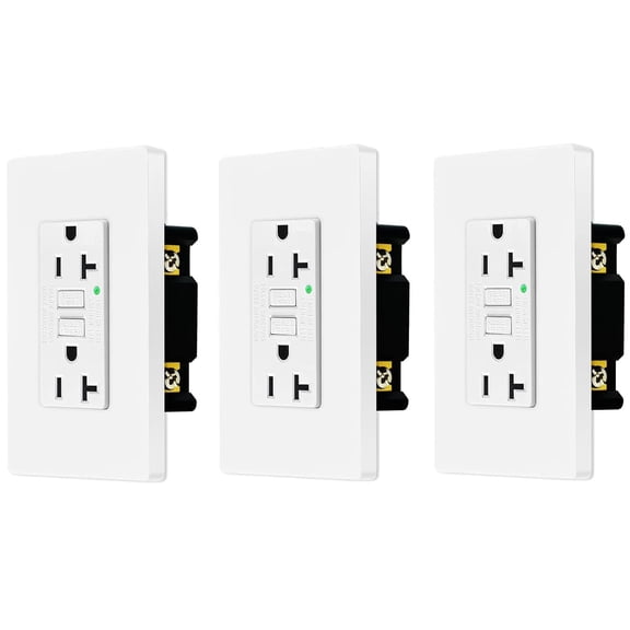 Nineleaf GFCI Outlets 20 Amp, Non-Tamper Resistant, Decor GFI Receptacles with LED Indicator, Ground Fault Circuit Interrupter, Wallplate Included, ETL Listed, White,3 Pack