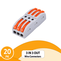 Nineleaf Push Quick Wire Connectors,20PK Electrical Cable Connectors, Max 32A 600V, 3 Pin Wire Connectors for Cables from 28 to 12 AWG, 12 14 16 Gauge Wire Connectors