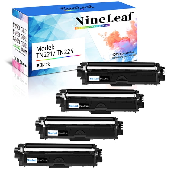 Nineleaf TN221 Compatible Toner Cartridge Replacement for Brother TN221 TN-221 TN221BK to work with MFC-9130CW HL-3170CDW HL-3140CW HL-3180CDW MFC-9330CDW DCP-9020CDN Printer(4 Pack,Black)