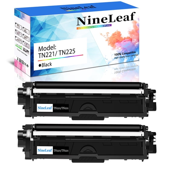 Nineleaf TN221 Compatible Toner Cartridge Replacement for Brother TN221 TN-221 TN221BK to work with MFC-9130CW HL-3170CDW HL-3140CW HL-3180CDW MFC-9330CDW DCP-9020CDN Printer(2 Pack,Black)