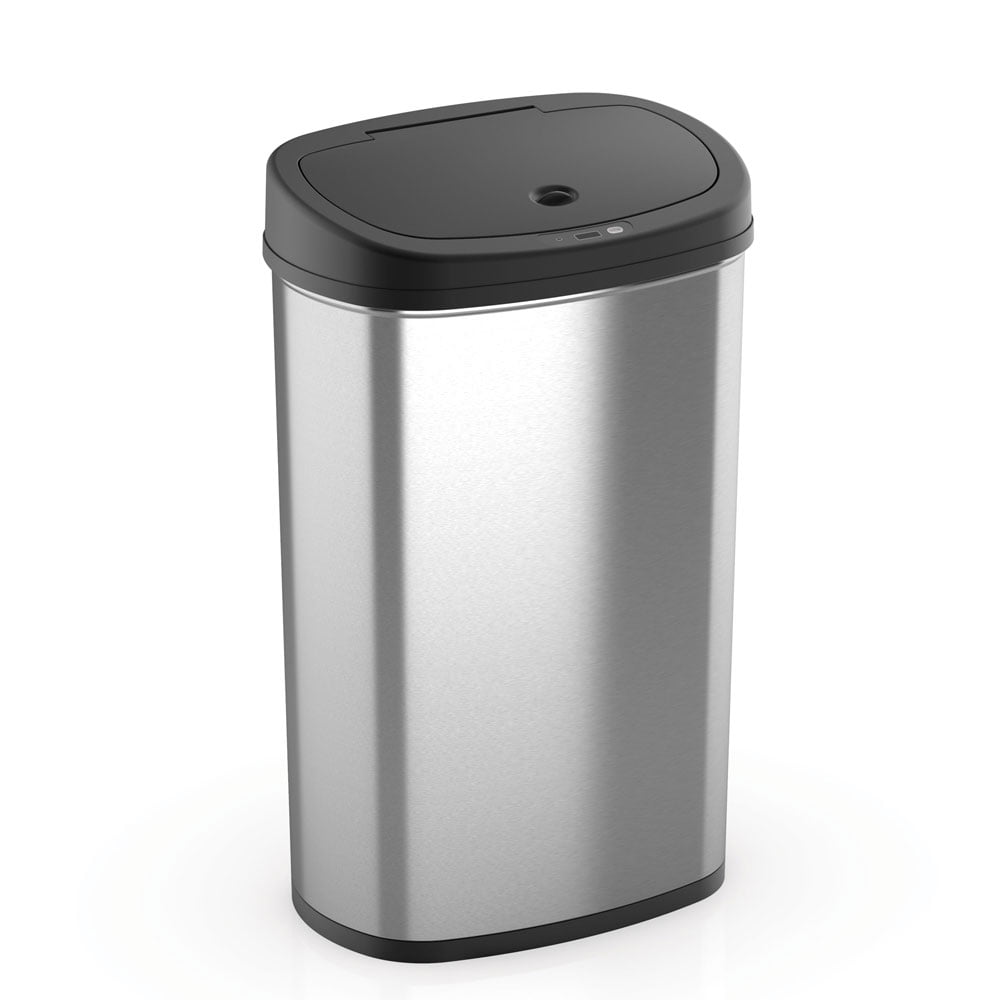 Ninestars 13.2 Ga Motion Sensor Trash Can Stainless Steel w/ Black Lid