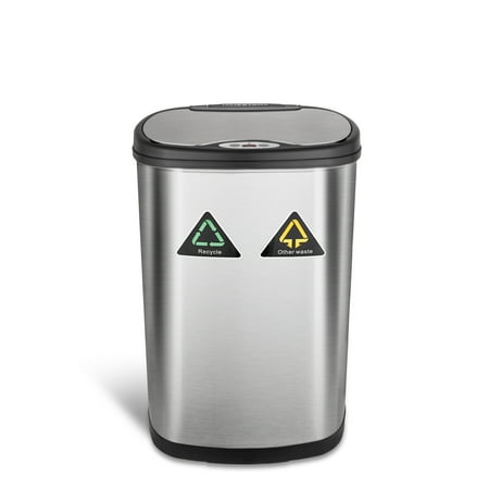 Nine Stars Automatic Kitchen Trash Can, 13 Gallon Stainless Steel, Motion Sensor Hands-Free Soft-Close Lid Garbage Bin, Silver