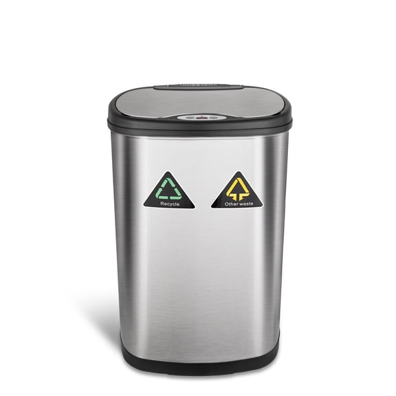 Nine Stars Automatic Kitchen Trash Can, 13.2 Gallon Stainless Steel, Motion Sensor Recycle Bin Garbage Bin with Soft Close Lid, Silver