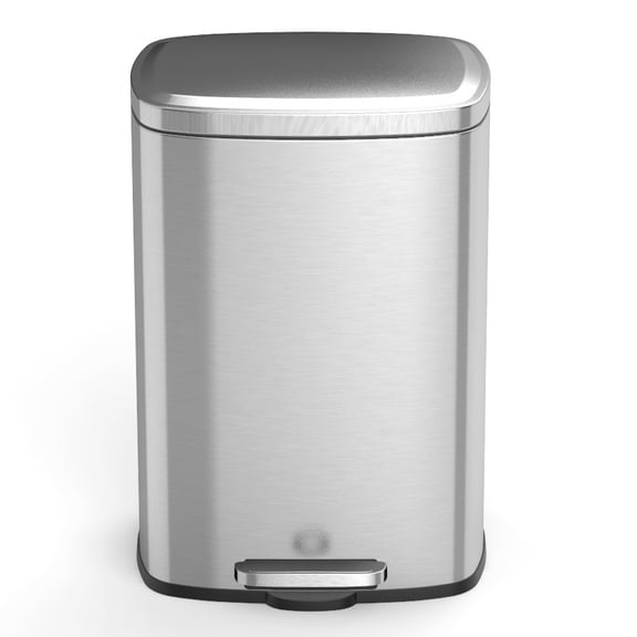 Ninestars Step-On Kitchen Trash Can, 13.2 Gallon Stainless Steel, Hands Free Garbage Bin with Soft Close Lid, Silver