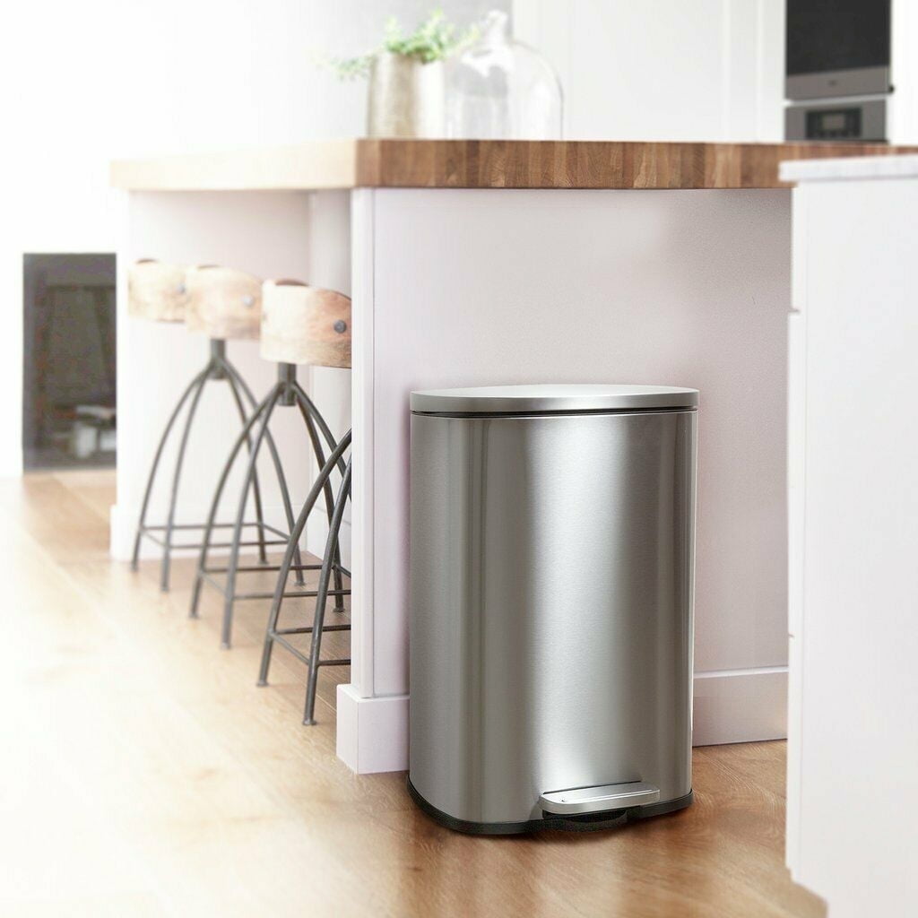 Nine Stars Automatic Kitchen Trash Can, 13 Gallon Stainless Steel, Motion Sensor Hands-Free Soft-Close Lid Garbage Bin, Silver