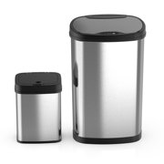 Nine Stars Automatic Kitchen Trash Can Combo, 13.2 Gal + 3.2 Gal Stainless Steel, Motion Sensor Garbage Bin with Soft Close Lid, Silver