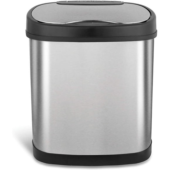 Nine Stars Automatic Bathroom Trash Can, 3 Gallon Stainless Steel, Motion Sensor Hands-Free Soft-Close Lid Garbage Bin, Silver
