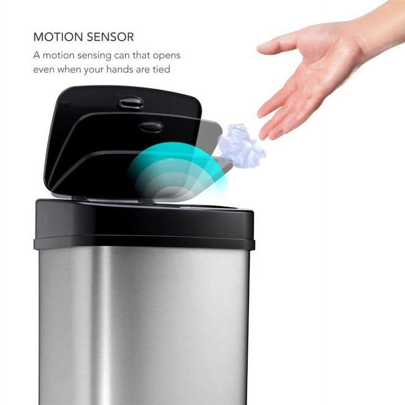 Ninestars  3.2 gal Touchless Motion Sensor Trash, Silver & Black