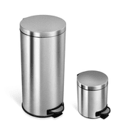 Nine Stars Step On Kitchen Trash Can Combo, 13.2 and 1.3 Gallon Stainless Steel Garbage Bin with Soft Close Lid, Silver
