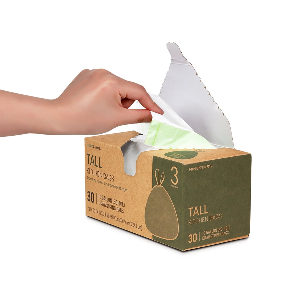 Ninestars NSTB1030 10 gal Trash Bag with Drawstring Wastebasket Bags