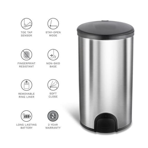 Ninestars TTT-45-8 12 gal Automatic Foot Tap Motion Sensor Hands-Free Trash Can
