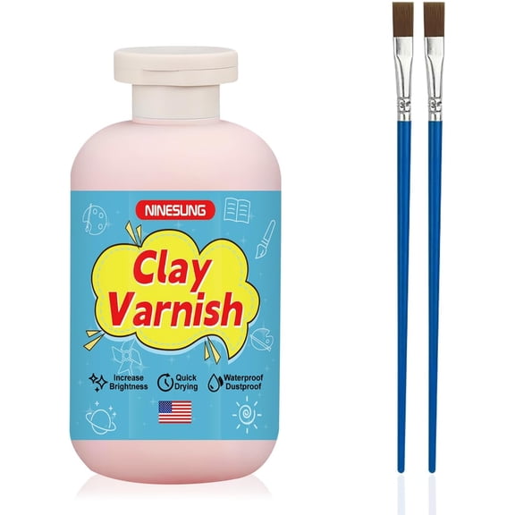 Ninesung High-Gloss Clay Glaze - 8 oz with Brush, Crystal Clear Varnish for Air Dry & Polymer Clay, Water-Resistant Sealer for DIY Crafts, Ceramics & Pottery Finishing