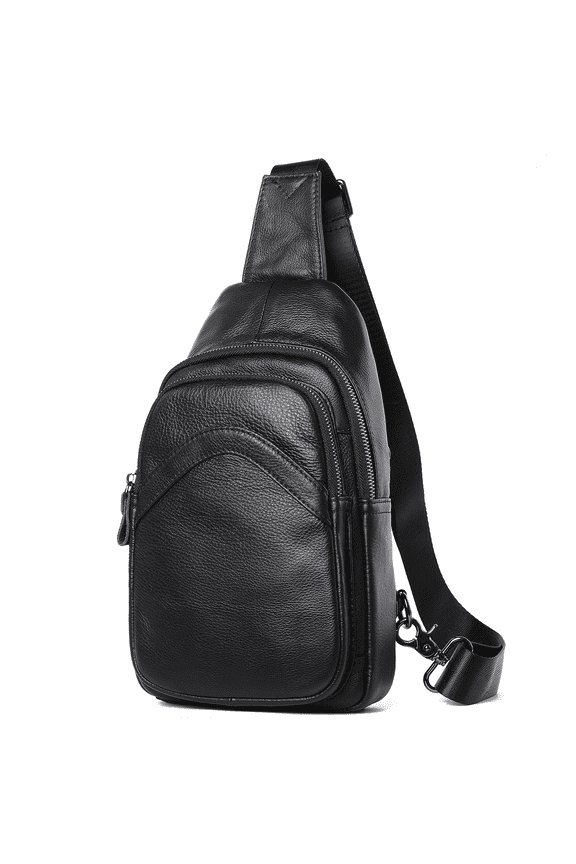 Male Genuine Leather Chest Bag Shoulder Messenger Bag Men Sling Bags Travel Day Pack Black Designer Crossbody Pack Waterproof Durable Vintage Stylish Casual