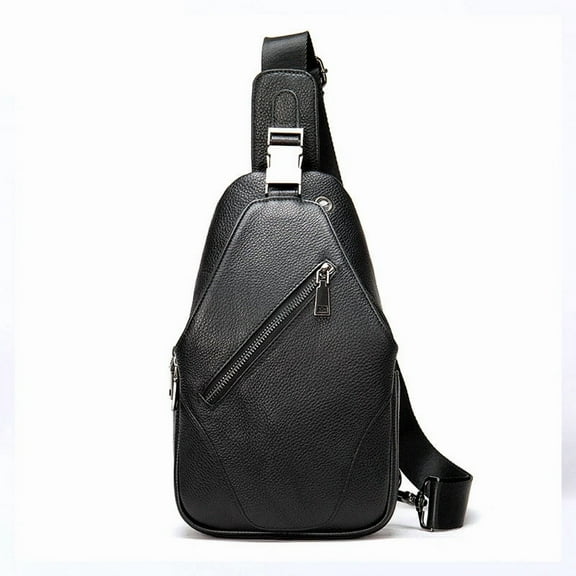 Ninesung Male Genuine Leather Chest Bag Shoulder Messenger Bag Men Sling Bags Travel Day Pack Black Designer Crossbody Pack Waterproof Durable Vintage Stylish Casual