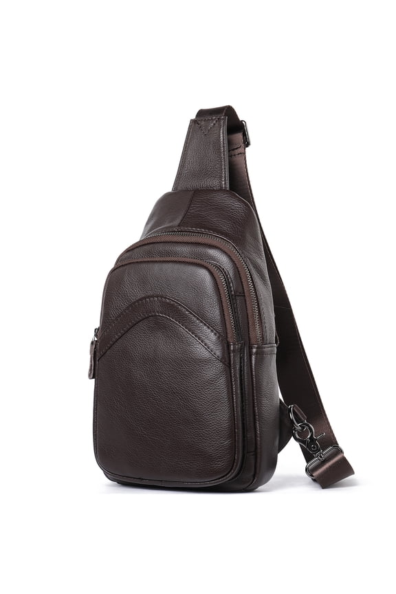 Male Genuine Leather Chest Bag Shoulder Messenger Bag Men Sling Bags Travel Day Pack Coffee Designer Crossbody Pack Waterproof Durable Vintage Stylish Casual
