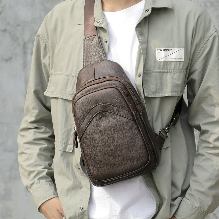 Ninesung Male Genuine Leather Chest Bag Shoulder Messenger Bag Men Sling  Bags Travel Day Pack Black Designer Crossbody Pack Waterproof Durable  Vintage Stylish Casual 