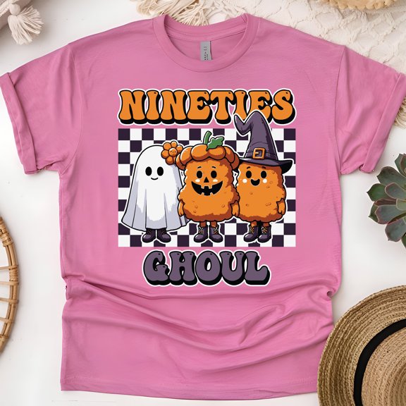 Nineties Ghoul Shirt | Retro 90s Halloween Graphic T-Shirt, Heliconia, Size M