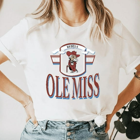 Nineties Vintage Ole Miss Rebels College University Football Fan Unisex T-Shirt V71070, up to size 5XL