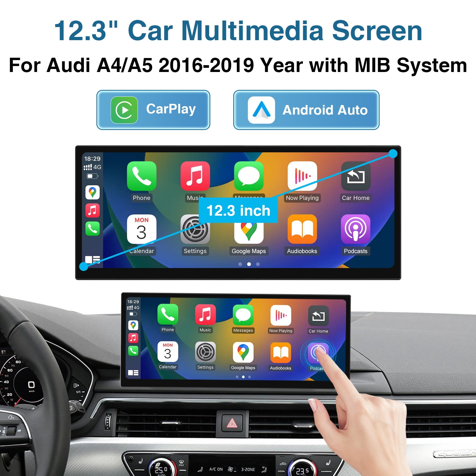 Multimedia Android Auto Ninetom 12.3 Inch Wireless CarPlay Android Auto Car Radio Stereo ...