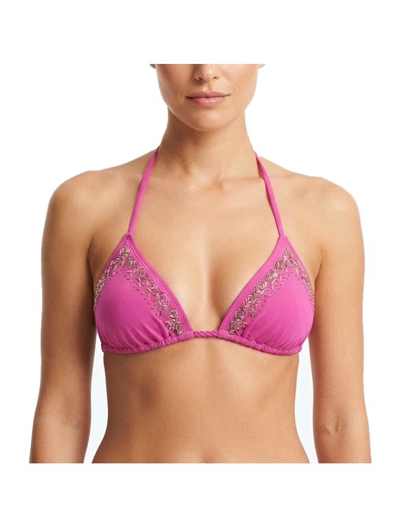 Pink Embellishment Halter Strap Triangle Bikini Top Swimwear Juniors' XL