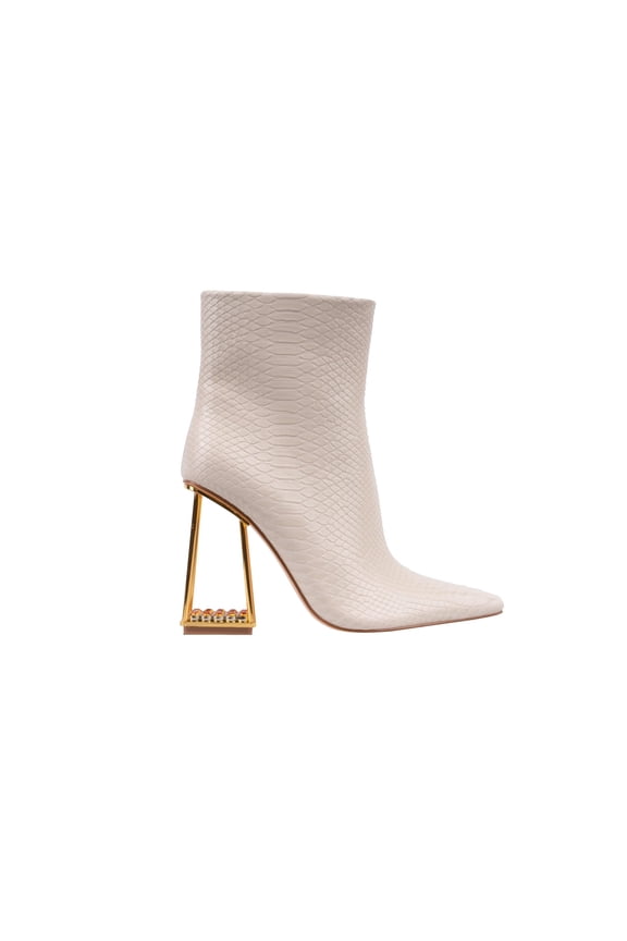 Ashley Kahen Caged Metallic Rhinestone Heel Bootie, Ivory, 11