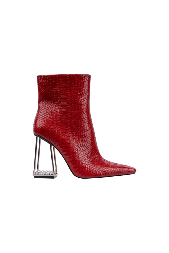 Ashley Kahen Caged Metallic Rhinestone Heel Bootie, Red, 5