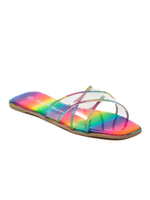 Atlanta Criss Cross Flat Slide With Studded Trim, Gold, 6