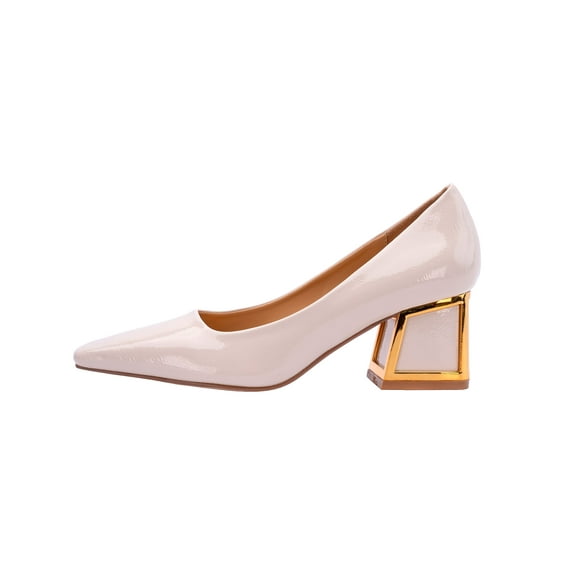 Ninety Union Blink Square Toe Pump On A Architectural 2.5 Inch Heel, Beige, 11