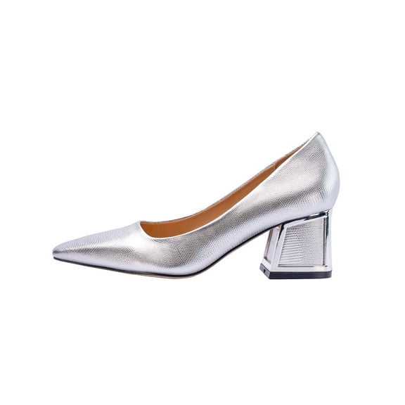 Ninety Union Blink Square Toe Pump On A Architectural 2.5 Inch Heel, Silver, 9