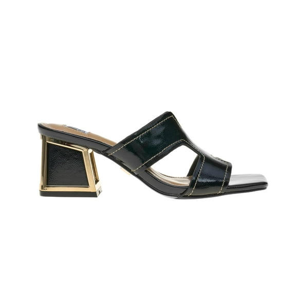 Ninety Union Bright Open Toe Open Back Mule On A Gold Trimmed Heel, Black, 10