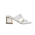 thumbnail image 1 of Ninety Union Bright Open Toe Open Back Mule On A Gold Trimmed Heel, White, 10, 1 of 5