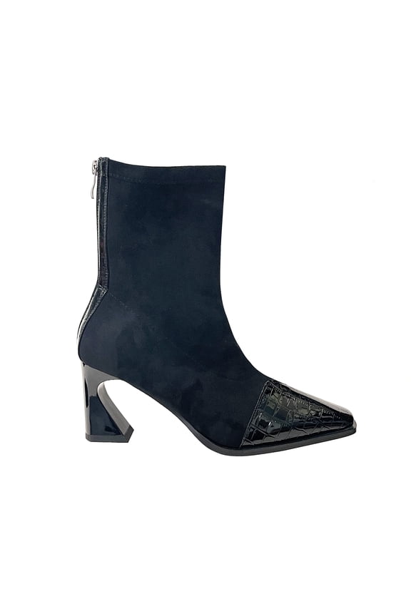 Bronx Pointed Toe Short Bootie on a Cool 3 inch Heel, Black, 5