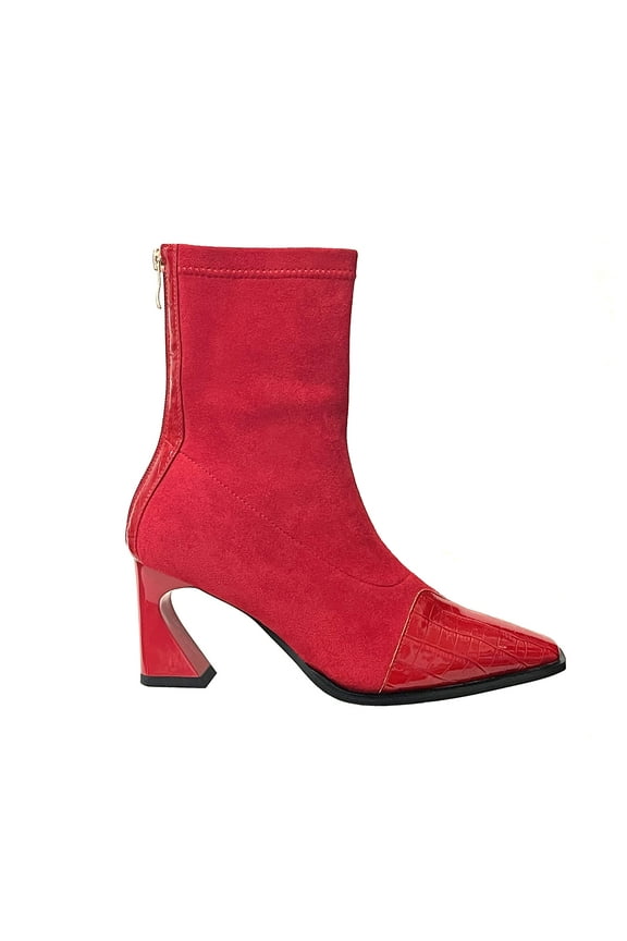 Bronx Pointed Toe Short Bootie on a Cool 3 inch Heel, Red, 5