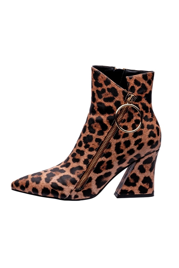 Classic Fashion Bootie With Zipper And Ring Tap, Leopard, 5