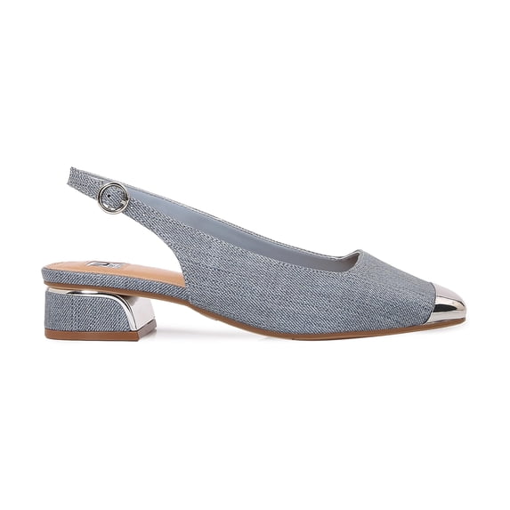 Ninety Union EMPRESS Low Metal Frame Heel Slingbacks, Blue Denim, 9