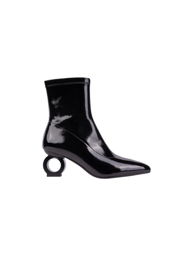 GREECE Metallic Circle Heel Bootie, Black, 6