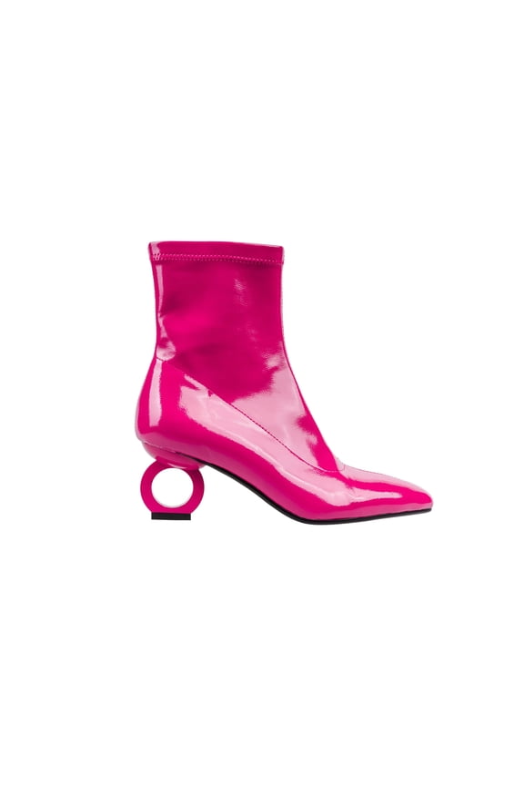 GREECE Metallic Circle Heel Bootie, Fuchsia, 7