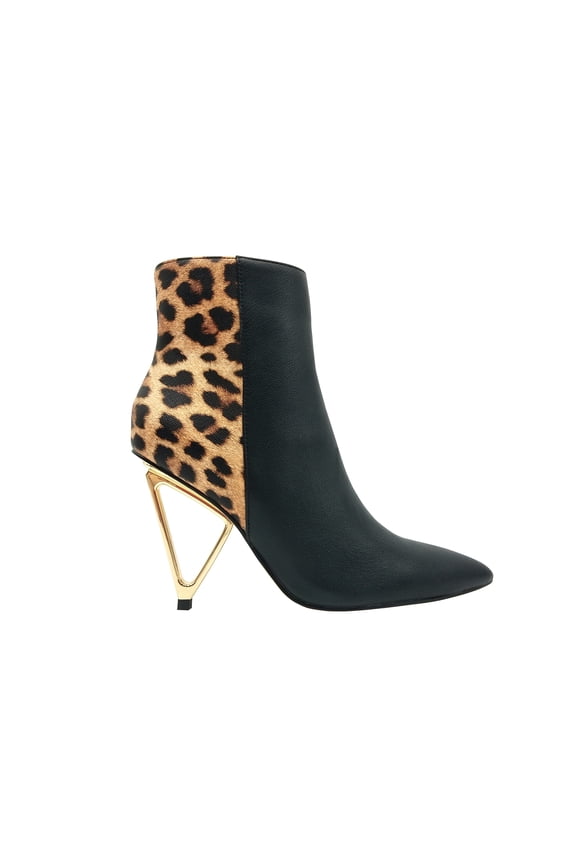 Gia Pointed Toe Short Bootie On a Cool Heel, Black Leopard, 11