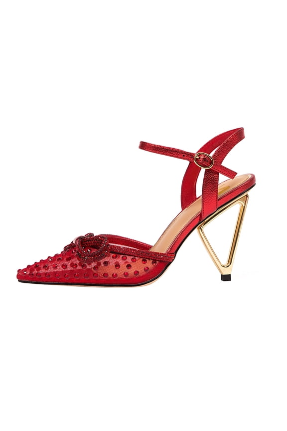Gloria Pointed Toe Dressy Mesh Pump, Red, 5