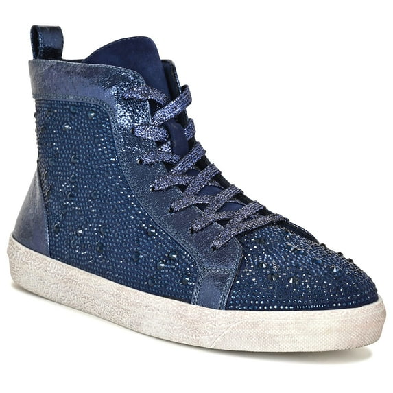 Ninety Union High Top Athletic Fashion Sneaker with Rhinestones, Navy, 8
