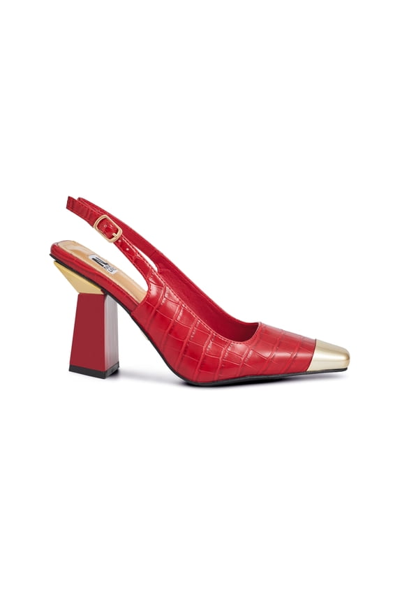 JANE Metal Heel Cap Toe Slingback, Red, 4