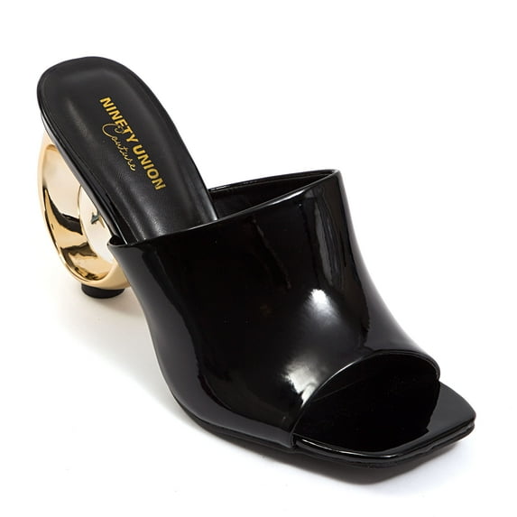 Ninety Union Jloo Open Toe Slide With Circular Metallic Heel, Black, 5