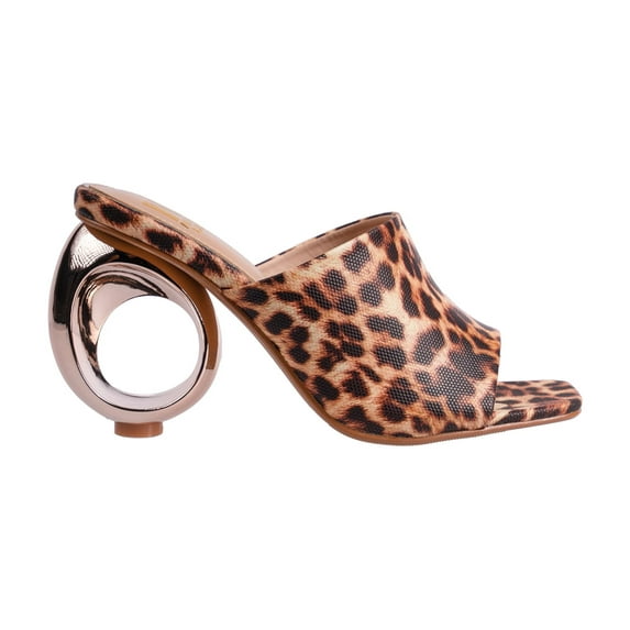Ninety Union Jloo Open Toe Slide With Circular Metallic Heel, Leopard, 11
