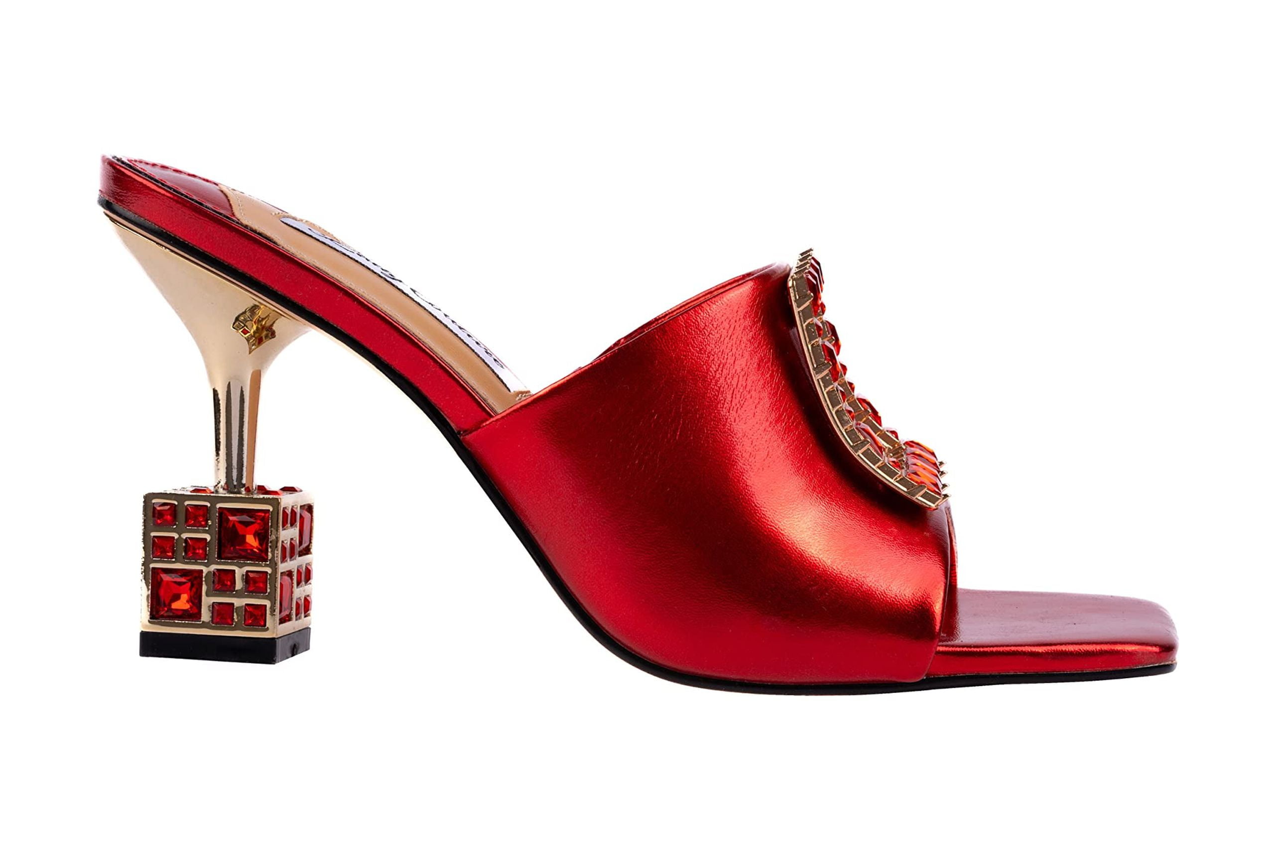 Red 4574 Ninety Union Lady Couture Casino Jeweled Metallic Square Heel Slide ...