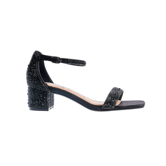 Ninety Union Lady Couture Dazzle 2 Inch Mid Block Heel Rhinestone Sandal, Black, 7