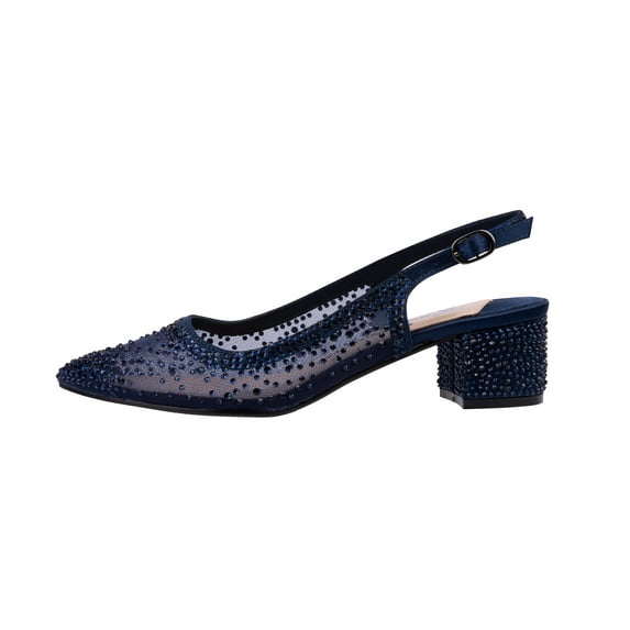 Ninety Union Lady Couture Demi Rhinestone Mesh Slingback, Navy, 5