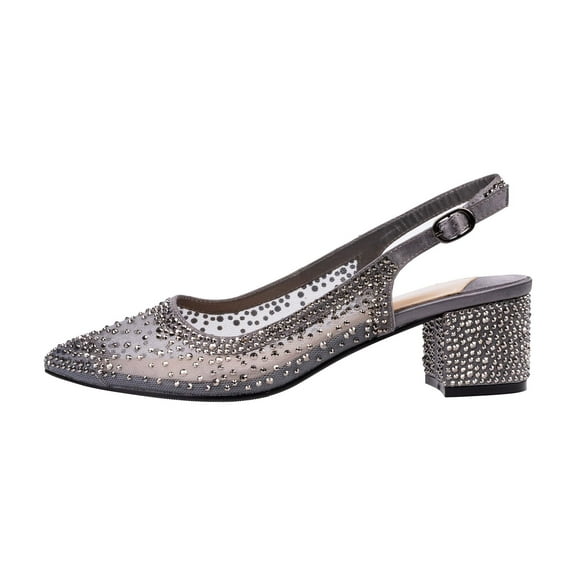 Ninety Union Lady Couture Demi Rhinestone Mesh Slingback, Pewter, 5