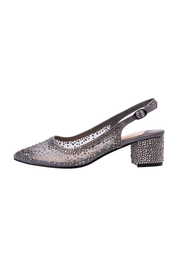 Lady Couture Demi Rhinestone Mesh Slingback, Pewter, 6