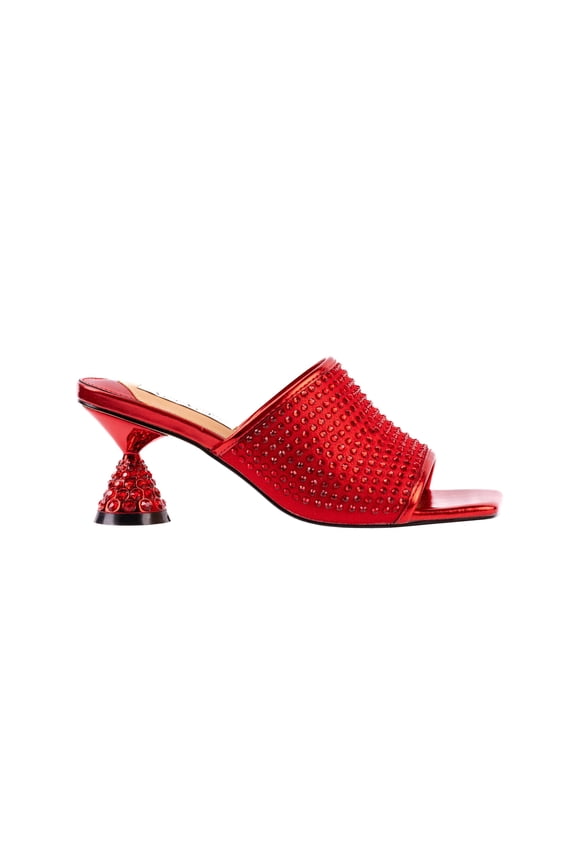 Lady Couture Fireball Jeweled Metallic Heel Slide, Red, 5
