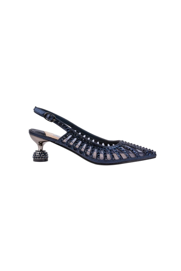 Lady Couture Rosita Mesh Rhinestone Heel Slingback, Navy, 7
